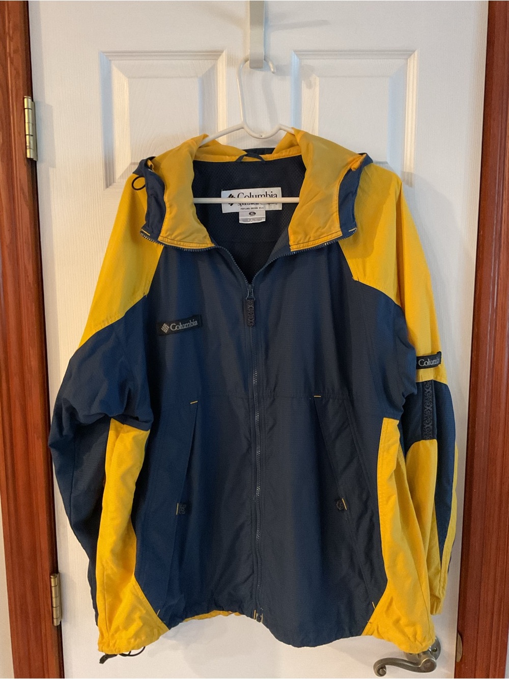 Columbia Navy and Yellow Hooded Colorblock Jacket